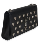 Saint Laurent Black Smooth Calfskin Studded Heart Medium Kate Chain Bag