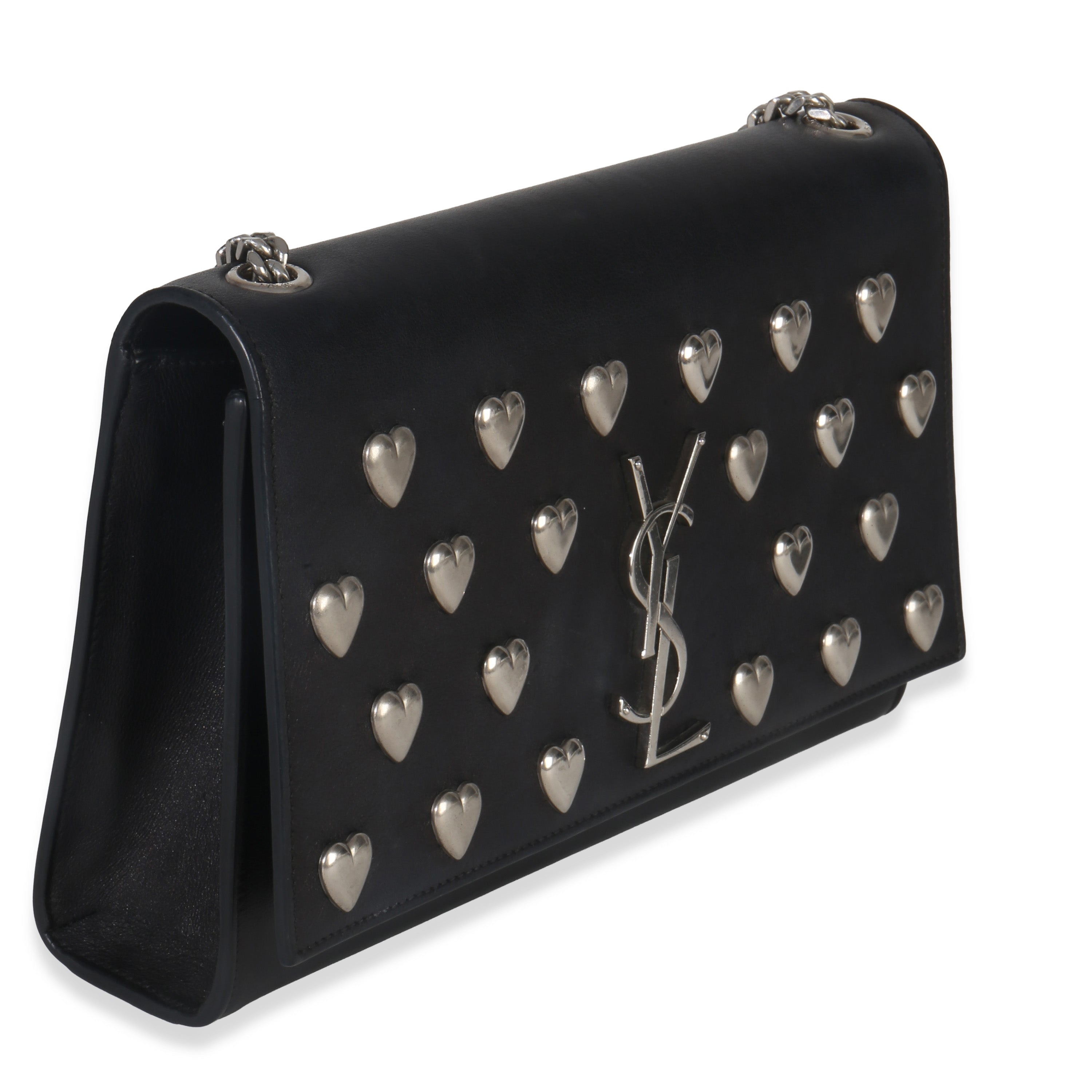 Saint Laurent Black Smooth Calfskin Studded Heart Medium Kate Chain Bag