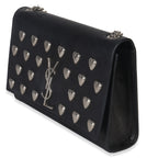 Saint Laurent Black Smooth Calfskin Studded Heart Medium Kate Chain Bag