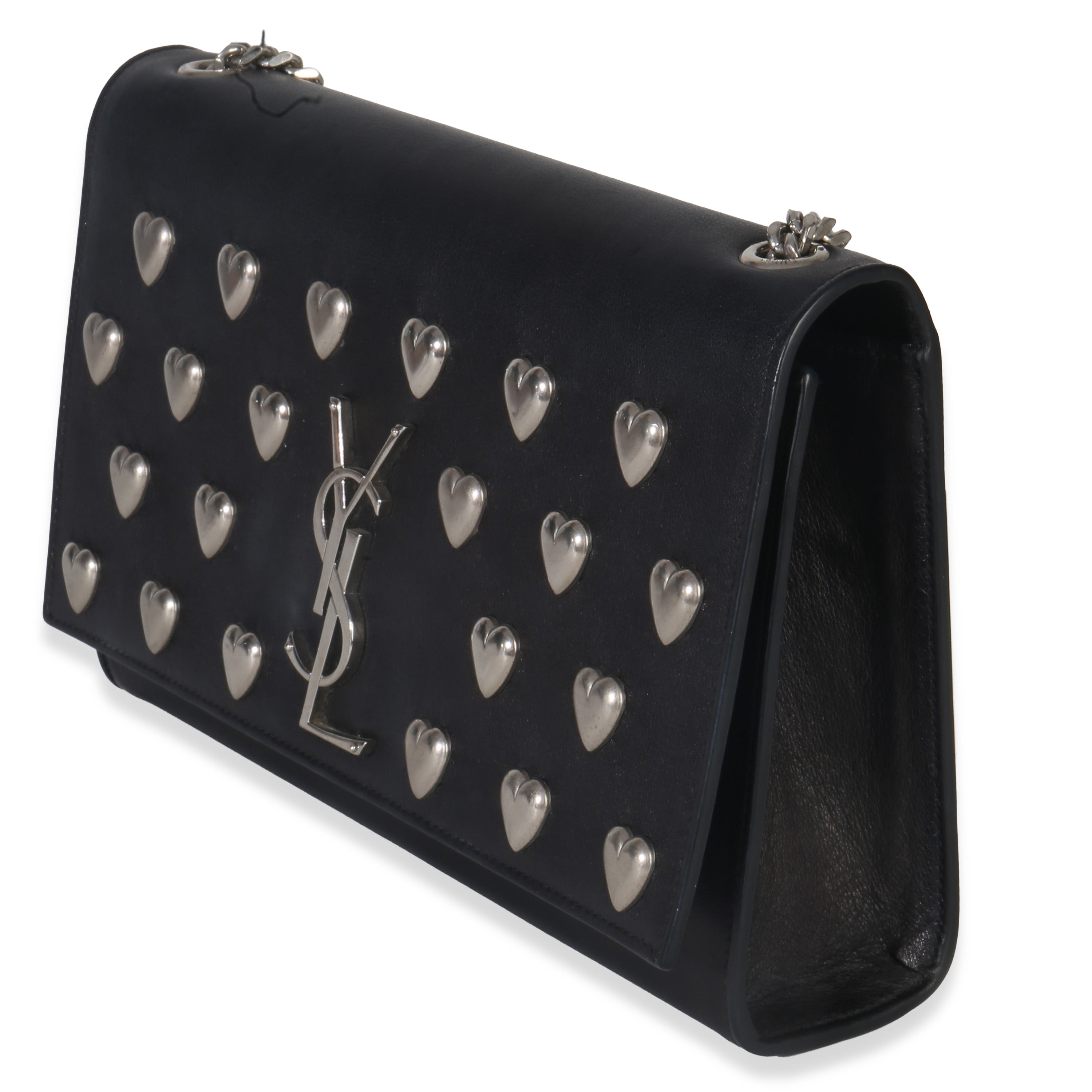 Saint Laurent Black Smooth Calfskin Studded Heart Medium Kate Chain Bag