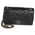 Chanel Vintage Black Chevron Quilted Sheepskin Medium Mademoiselle Flap Bag