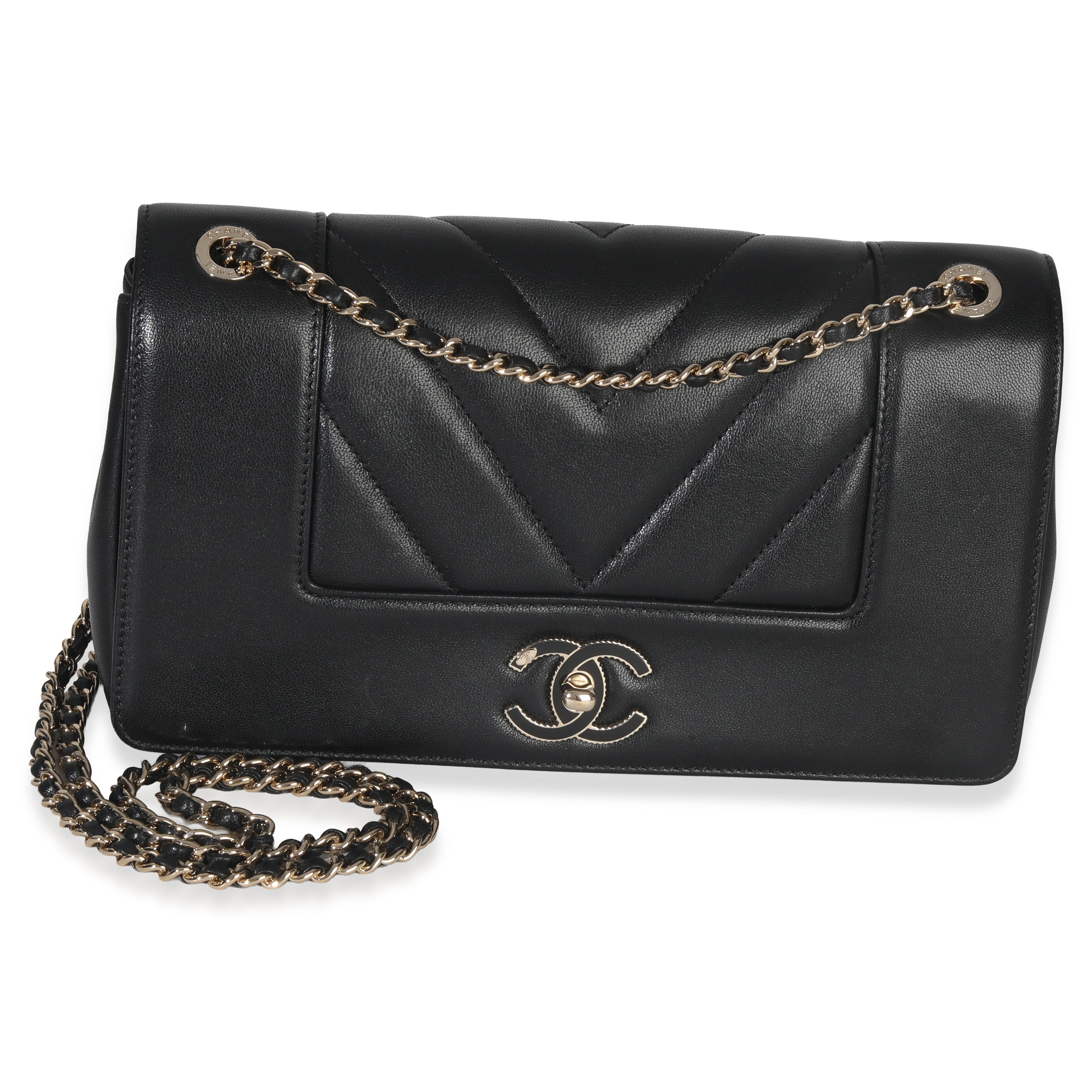 Chanel Vintage Black Chevron Quilted Sheepskin Medium Mademoiselle Flap Bag