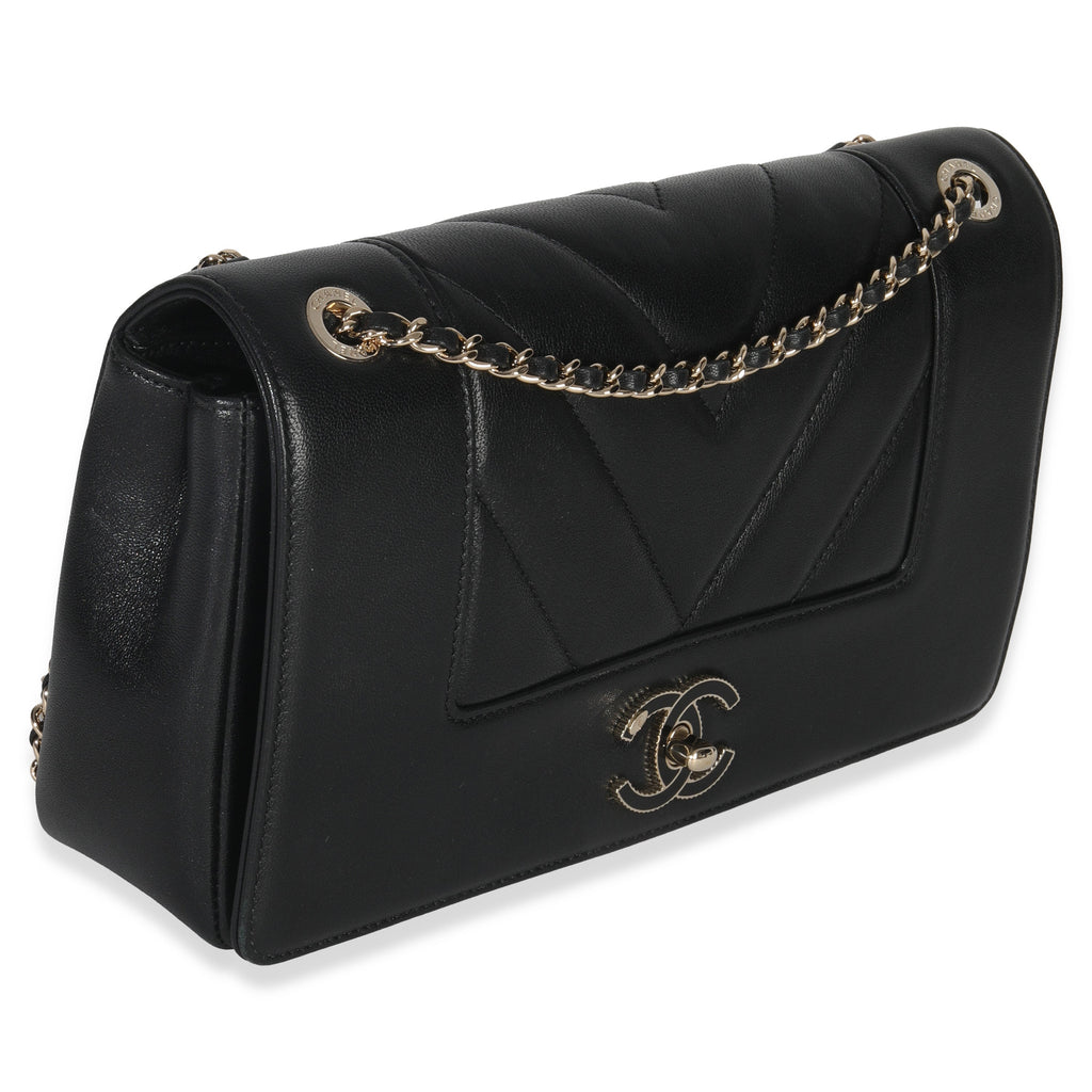 Chanel Vintage Black Chevron Quilted Sheepskin Medium Mademoiselle Flap Bag