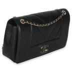 Chanel Vintage Black Chevron Quilted Sheepskin Medium Mademoiselle Flap Bag