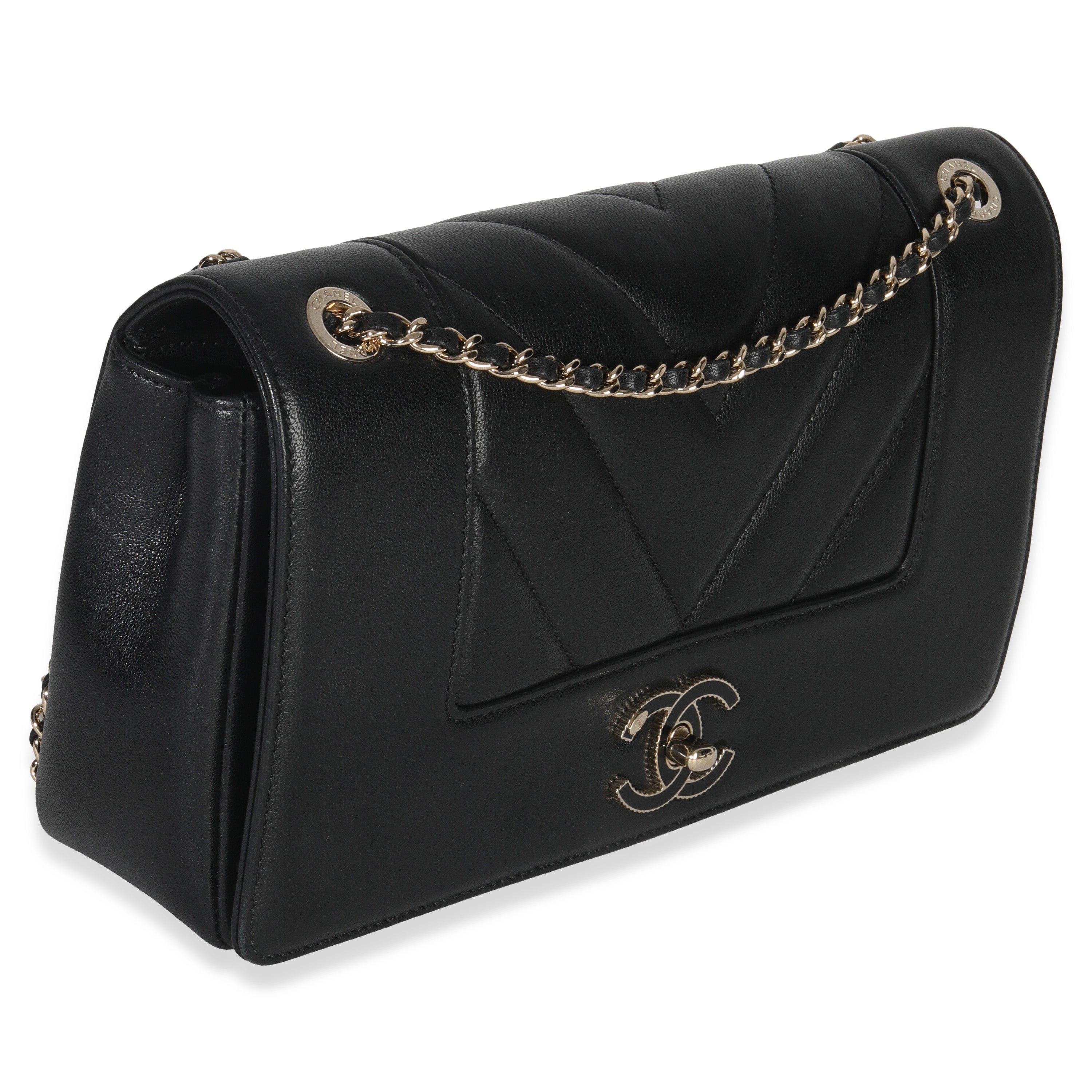 Chanel Vintage Black Chevron Quilted Sheepskin Medium Mademoiselle Flap Bag