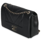 Chanel Vintage Black Chevron Quilted Sheepskin Medium Mademoiselle Flap Bag