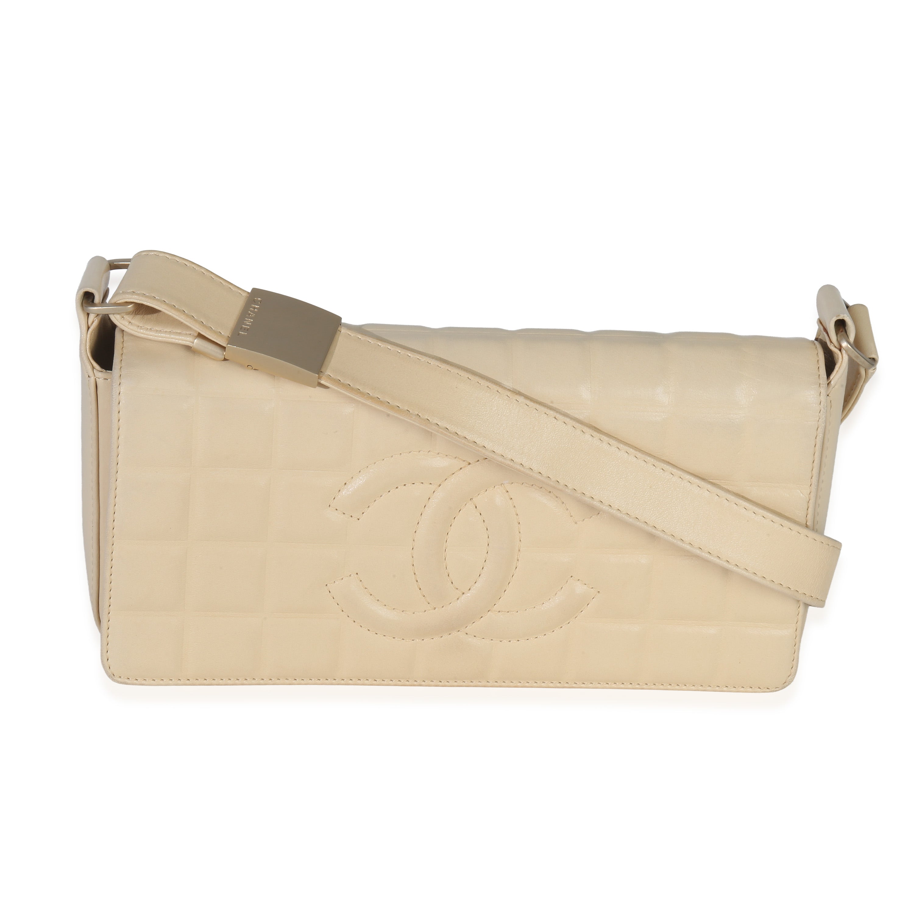 Chanel Vintage Beige Quilted Lambskin Chocolate Bar Flap Bag
