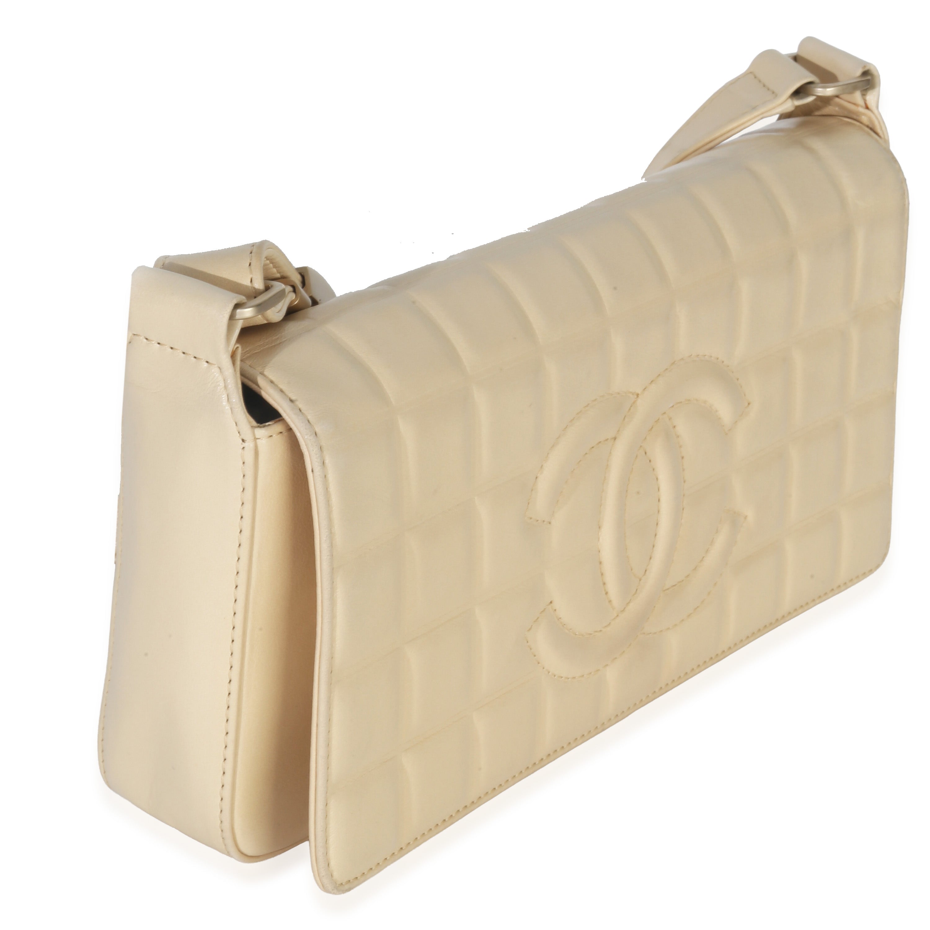 Chanel Vintage Beige Quilted Lambskin Chocolate Bar Flap Bag
