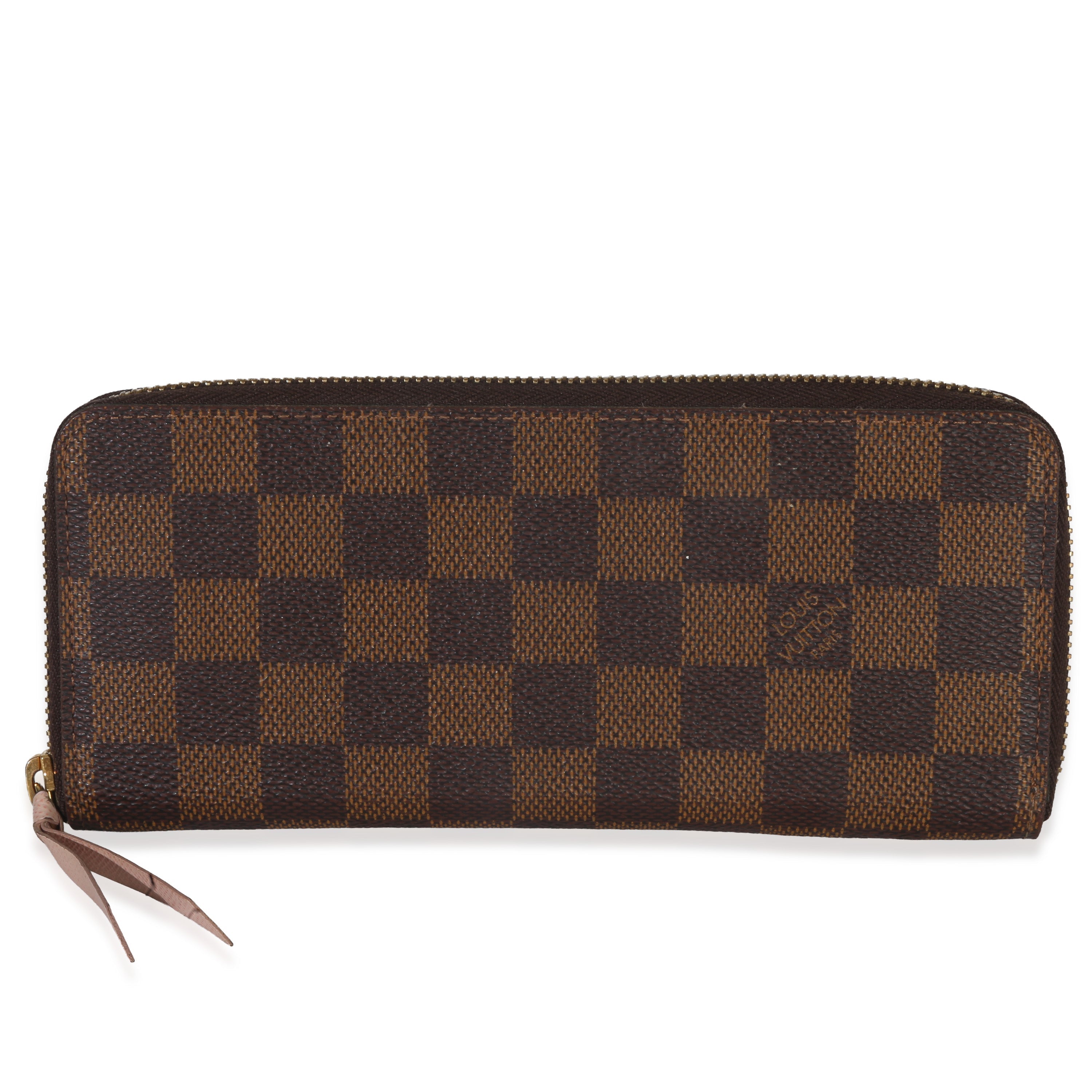 Louis Vuitton Rose Ballerine Damier Ebene Canvas Clemence Zippy Wallet