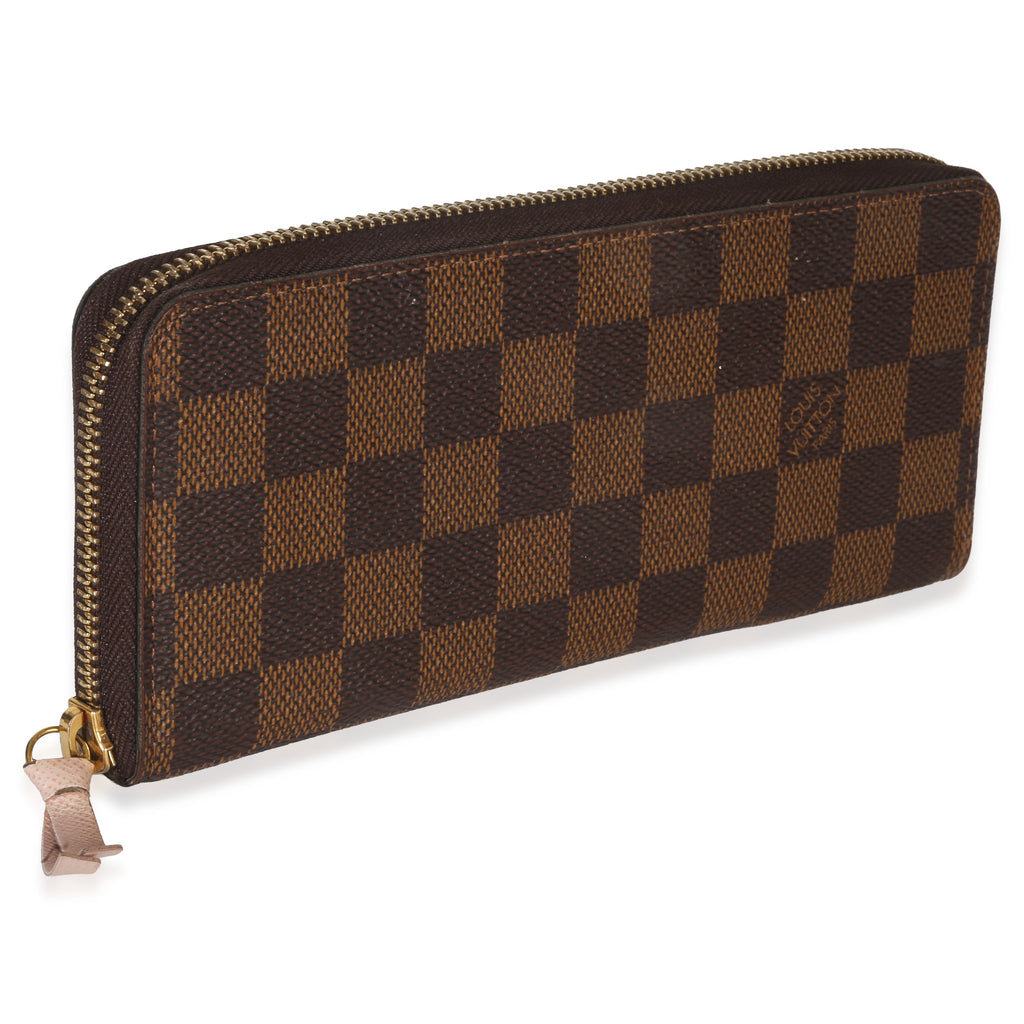 Louis Vuitton Rose Ballerine Damier Ebene Canvas Clemence Zippy Wallet