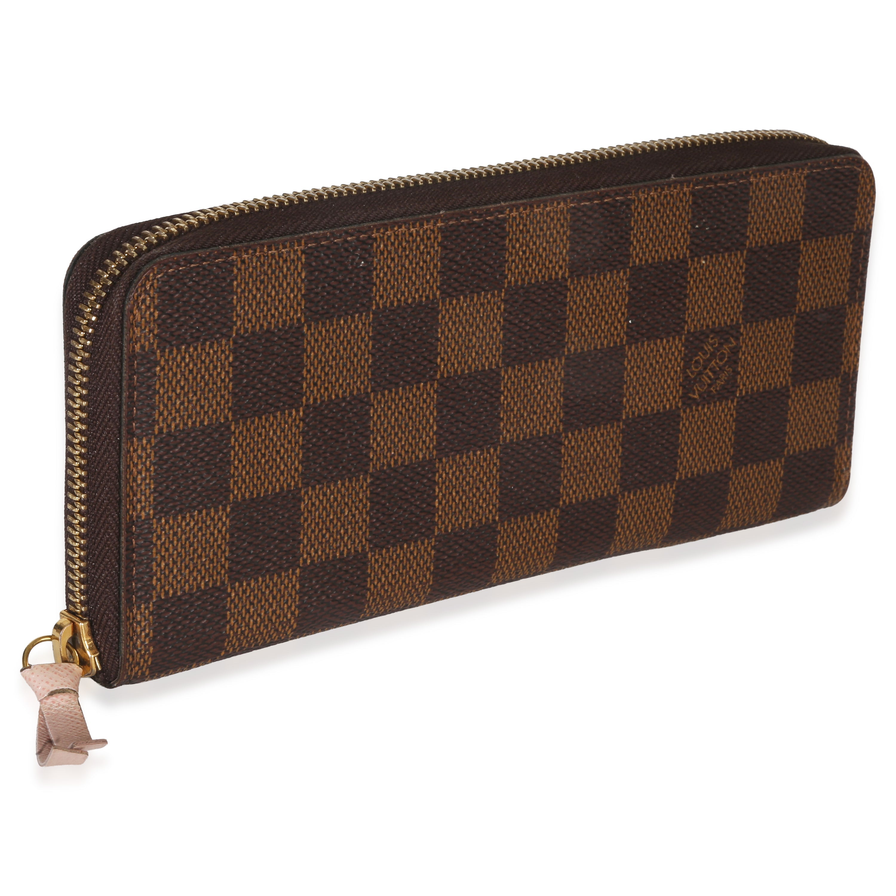 Louis Vuitton Rose Ballerine Damier Ebene Canvas Clemence Zippy Wallet