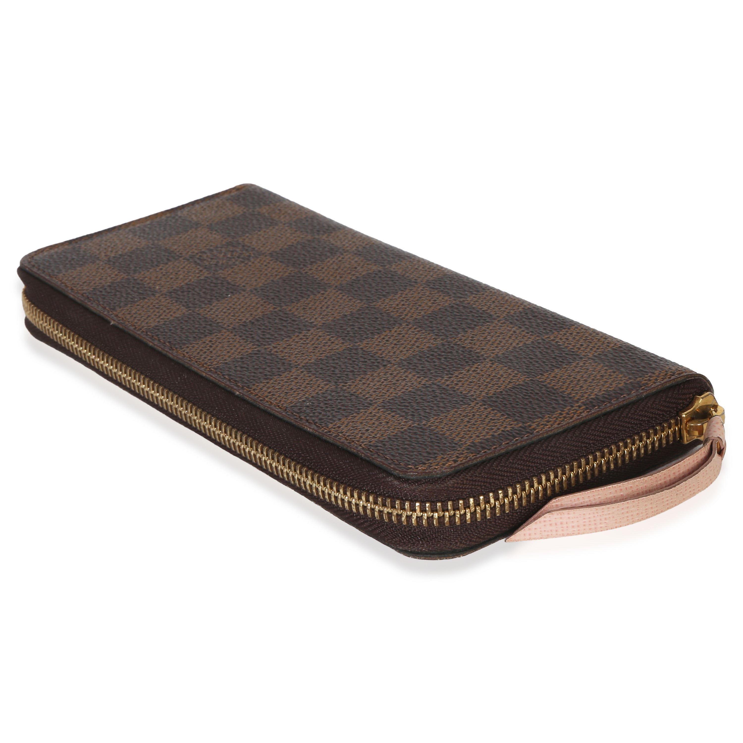 Louis Vuitton Rose Ballerine Damier Ebene Canvas Clemence Zippy Wallet