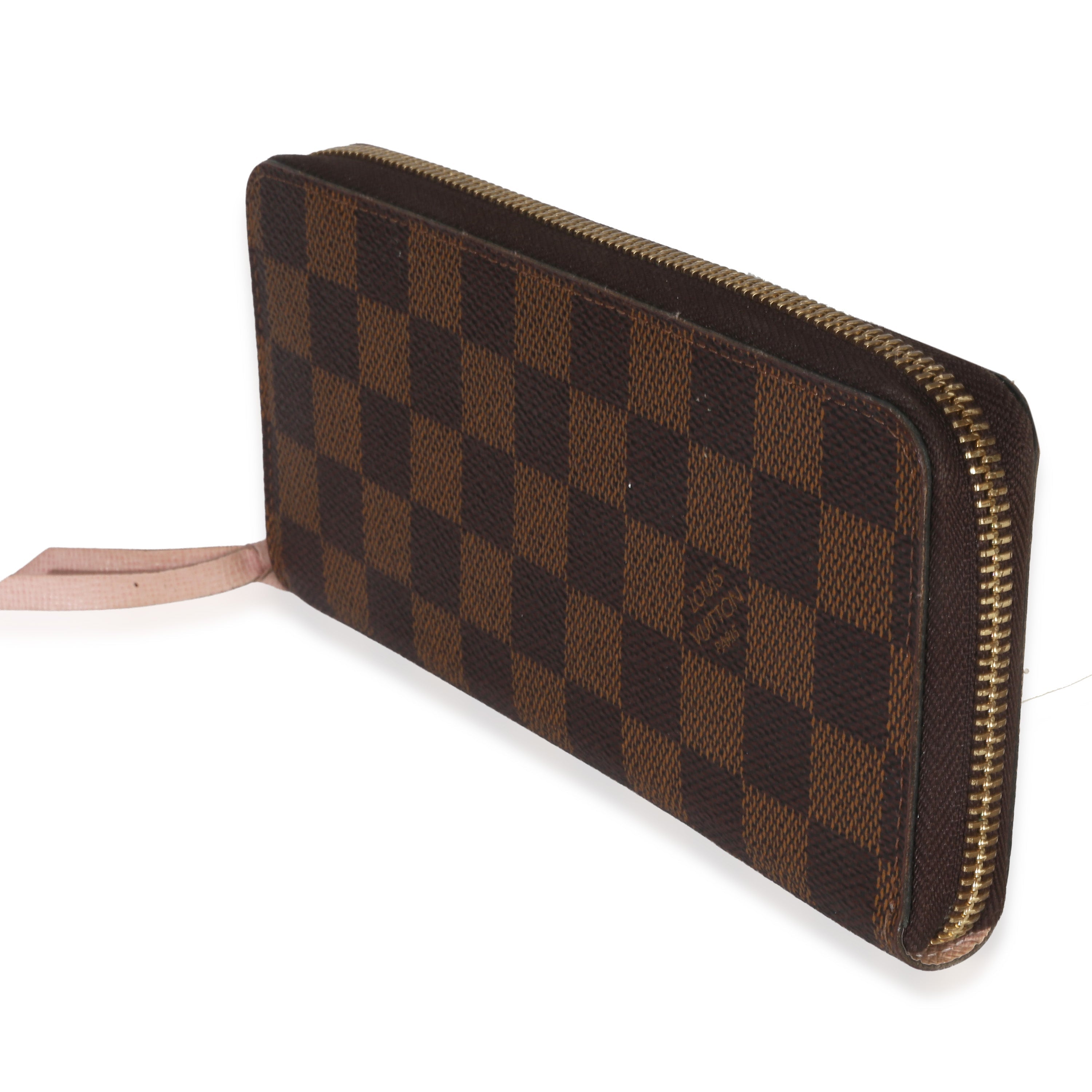Louis Vuitton Rose Ballerine Damier Ebene Canvas Clemence Zippy Wallet