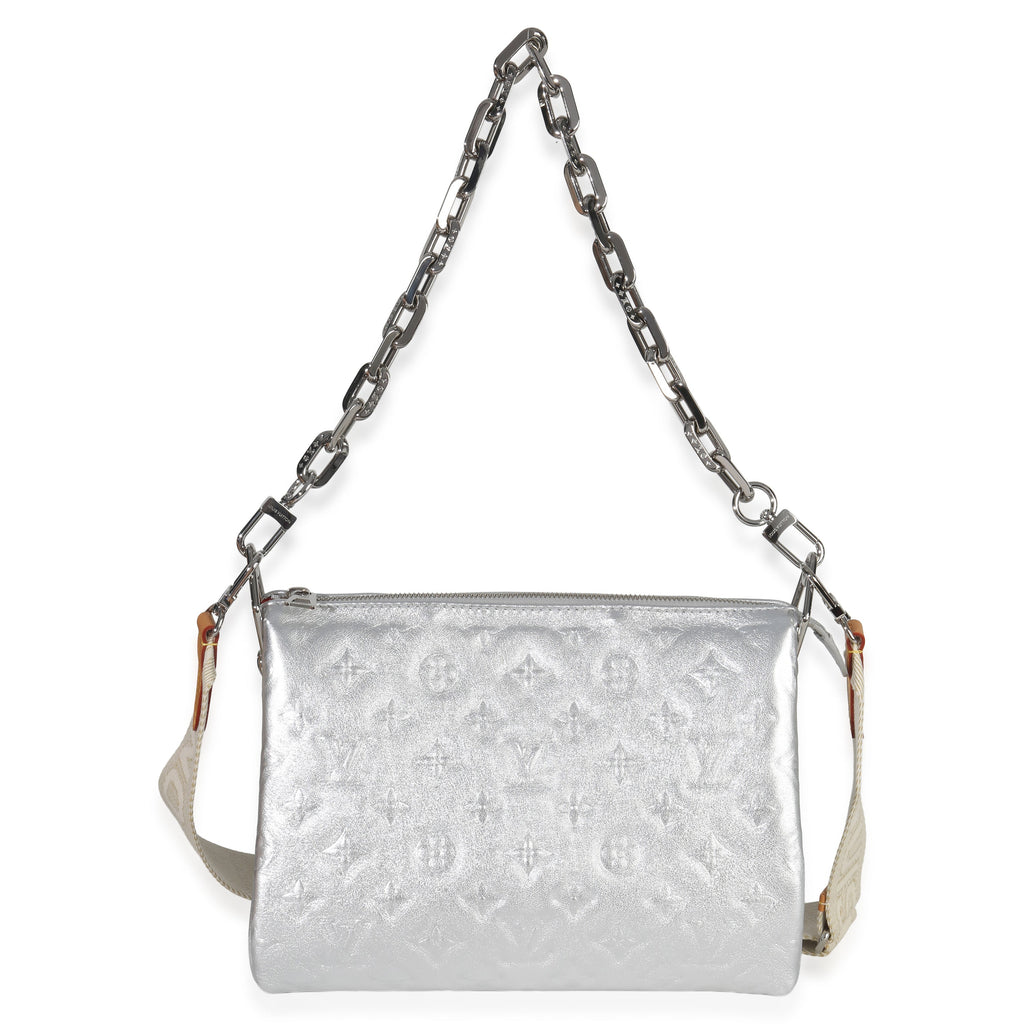 Louis Vuitton Silver Metallic Monogram Embossed Lambskin Coussin PM