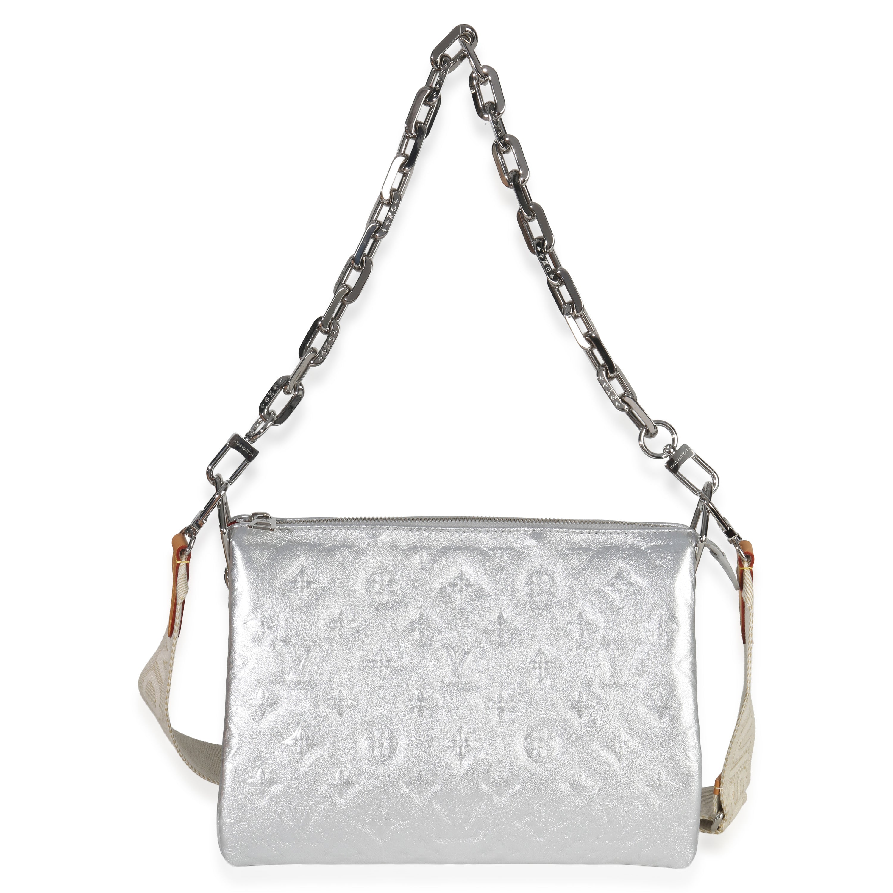 Louis Vuitton Silver Metallic Monogram Embossed Lambskin Coussin PM