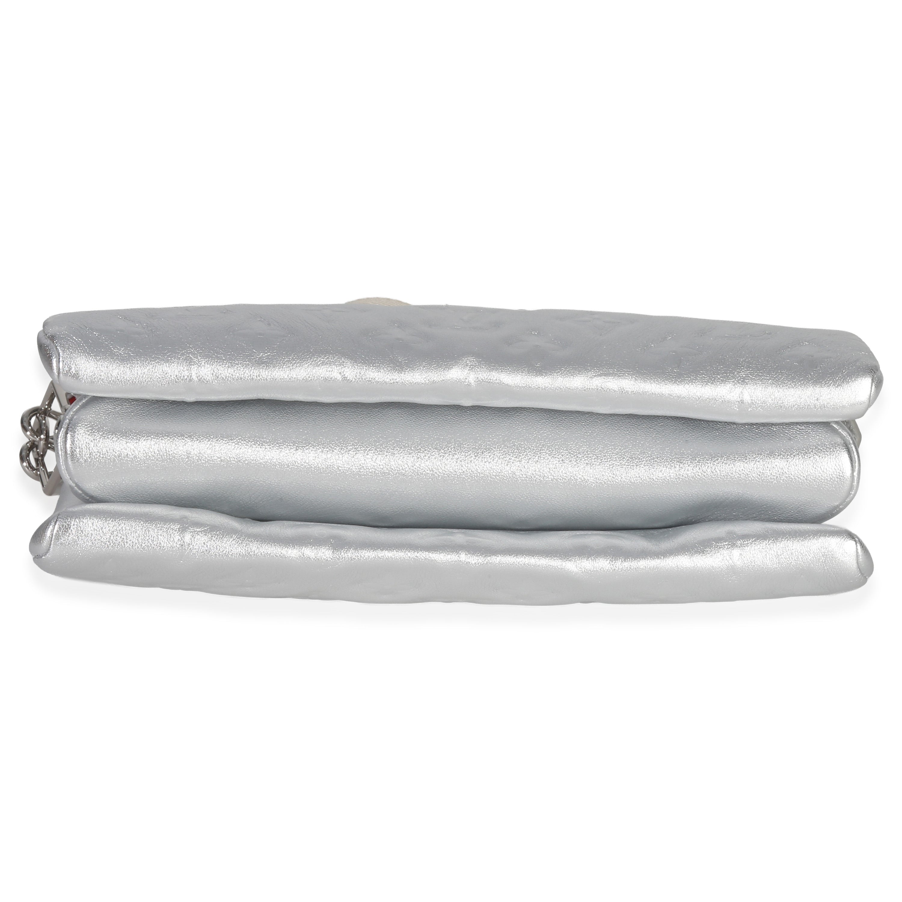 Louis Vuitton Silver Metallic Monogram Embossed Lambskin Coussin PM