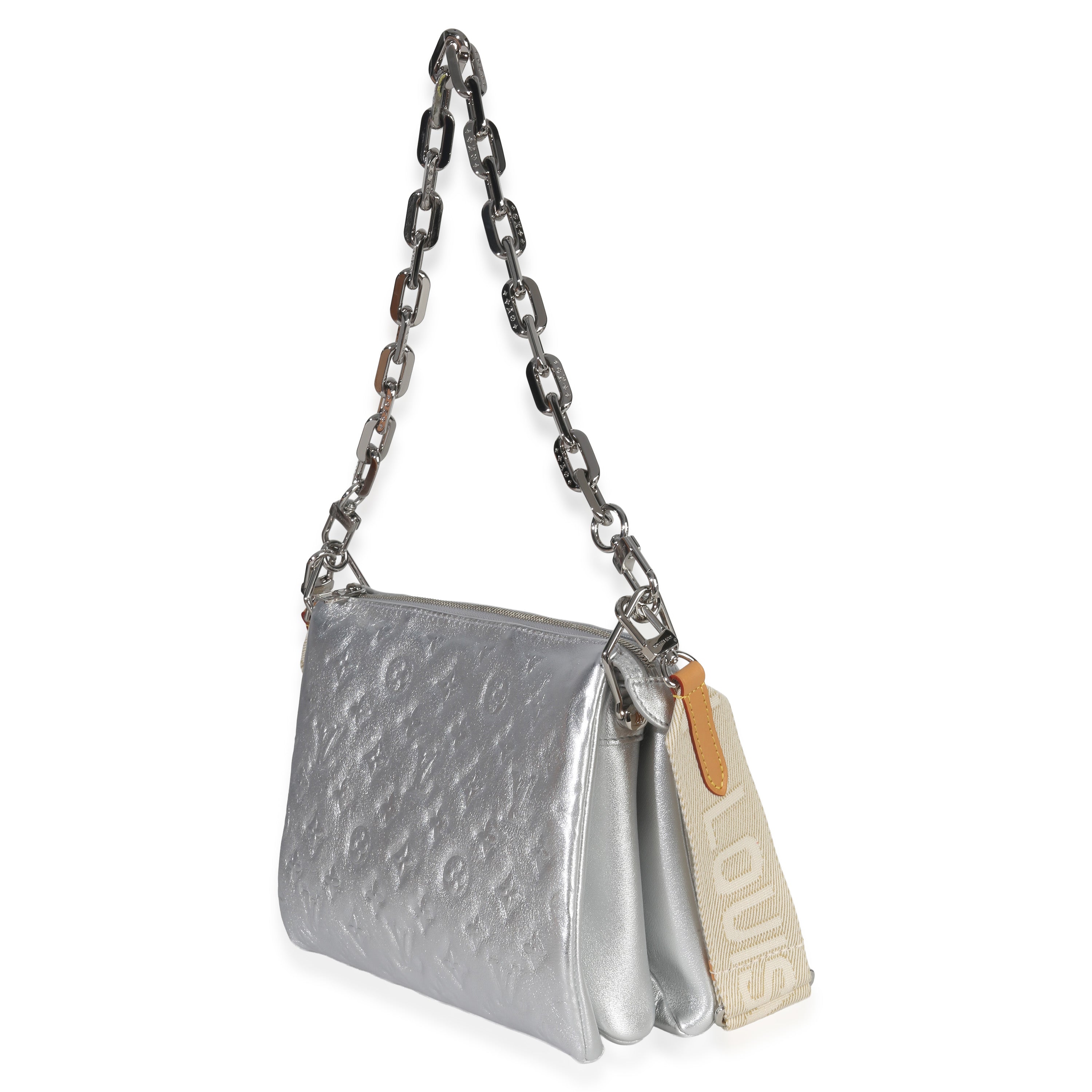 Louis Vuitton Silver Metallic Monogram Embossed Lambskin Coussin PM