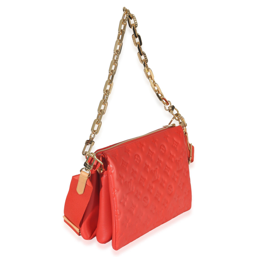 Louis Vuitton Red Monogram Embossed Lambskin Coussin PM
