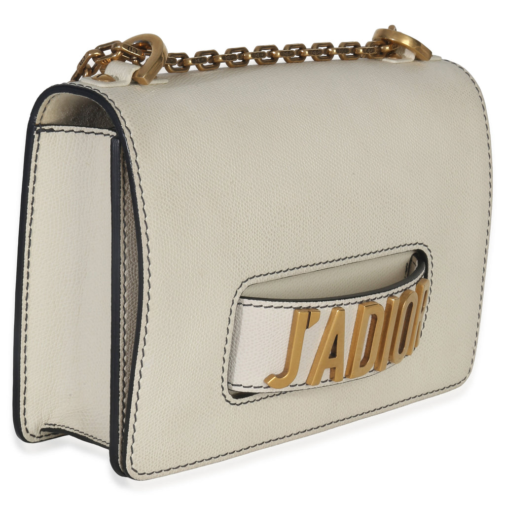 Christian Dior Off White Grained Calfskin JAdior Chain Flap Bag
