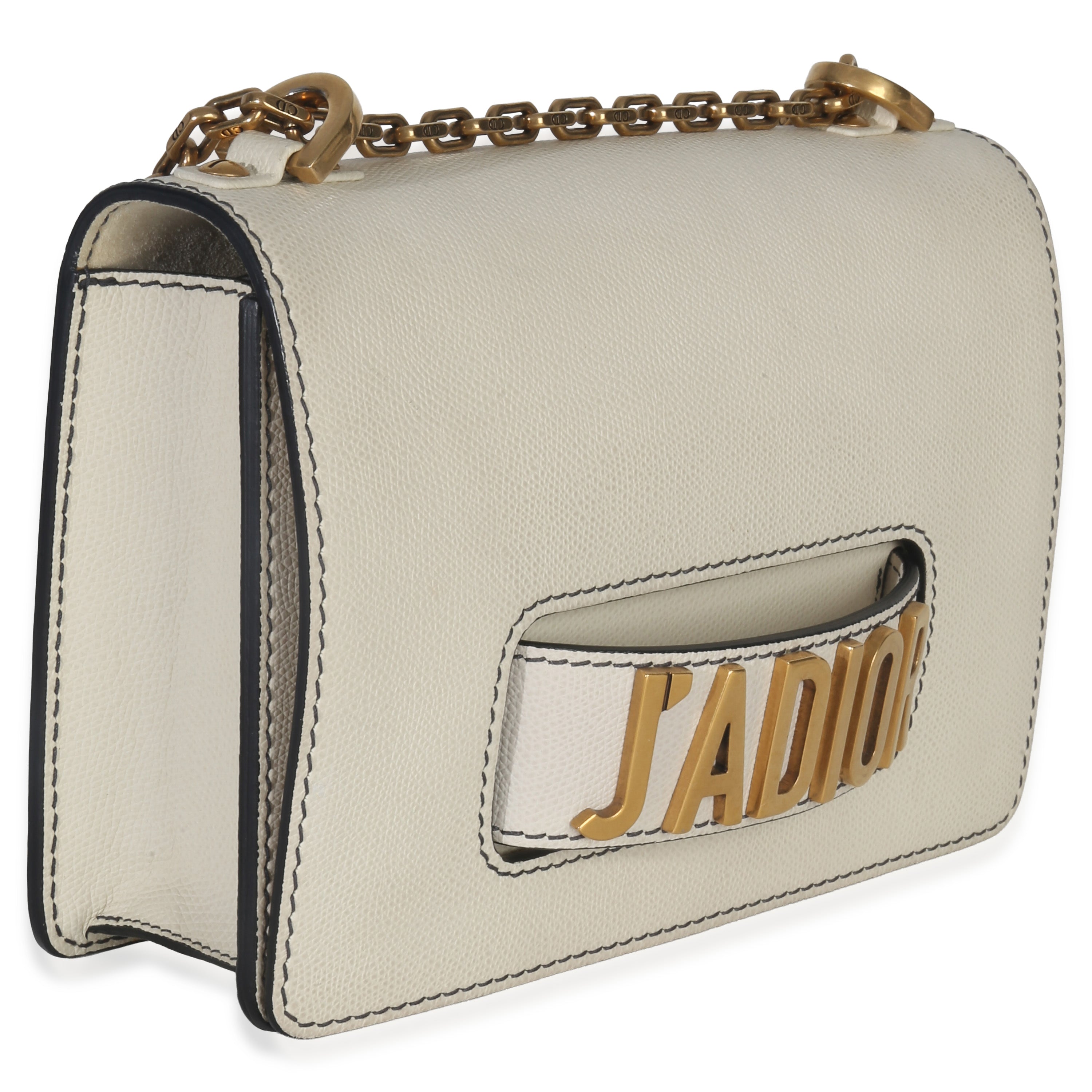 Christian Dior Off White Grained Calfskin JAdior Chain Flap Bag