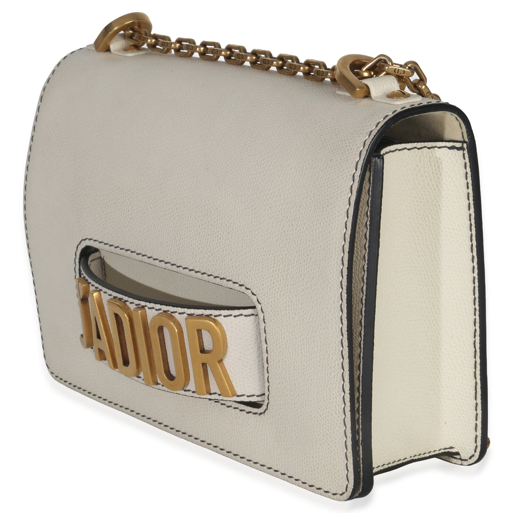 Christian Dior Off White Grained Calfskin JAdior Chain Flap Bag