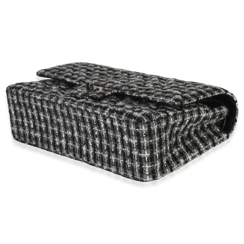 Chanel Black White Tweed Quilted Medium Classic Double Flap