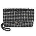 Chanel Black White Tweed Quilted Medium Classic Double Flap