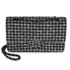 Chanel Black White Tweed Quilted Medium Classic Double Flap