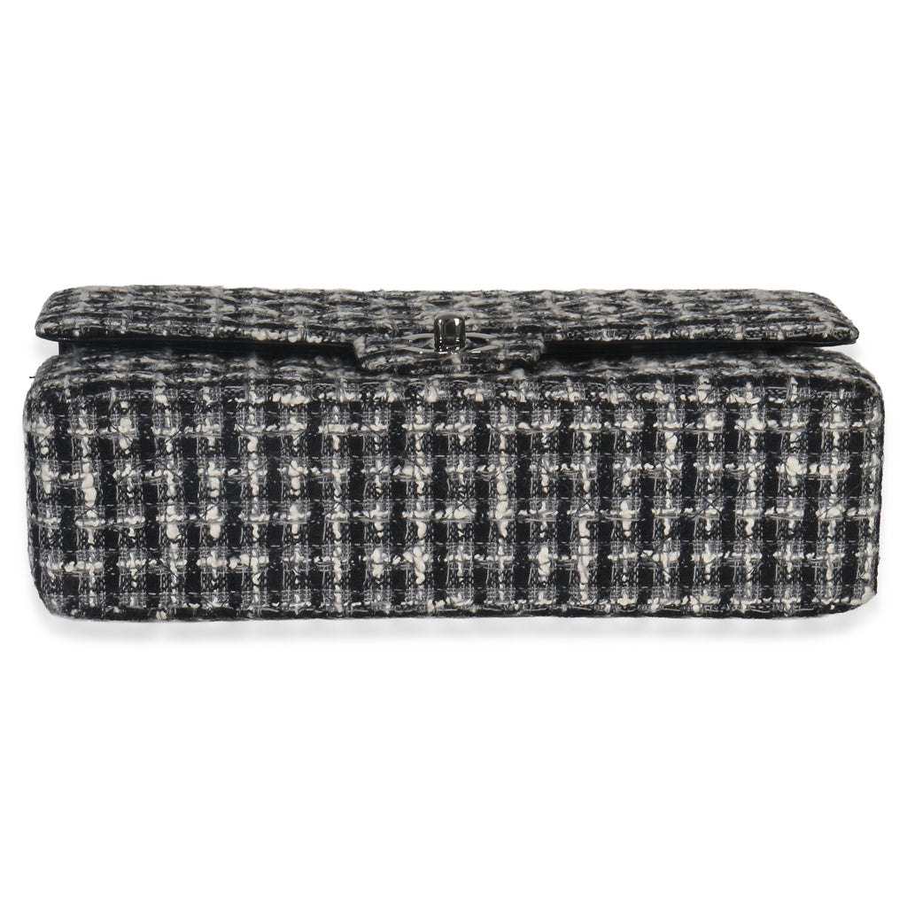 Chanel Black White Tweed Quilted Medium Classic Double Flap