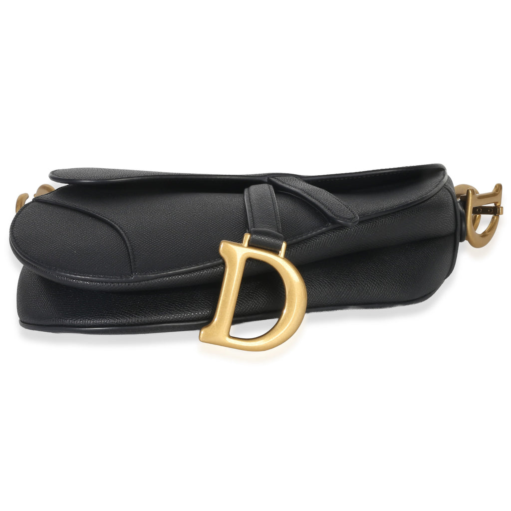 Christian Dior Black Grained Calfskin Medium Saddle Bag