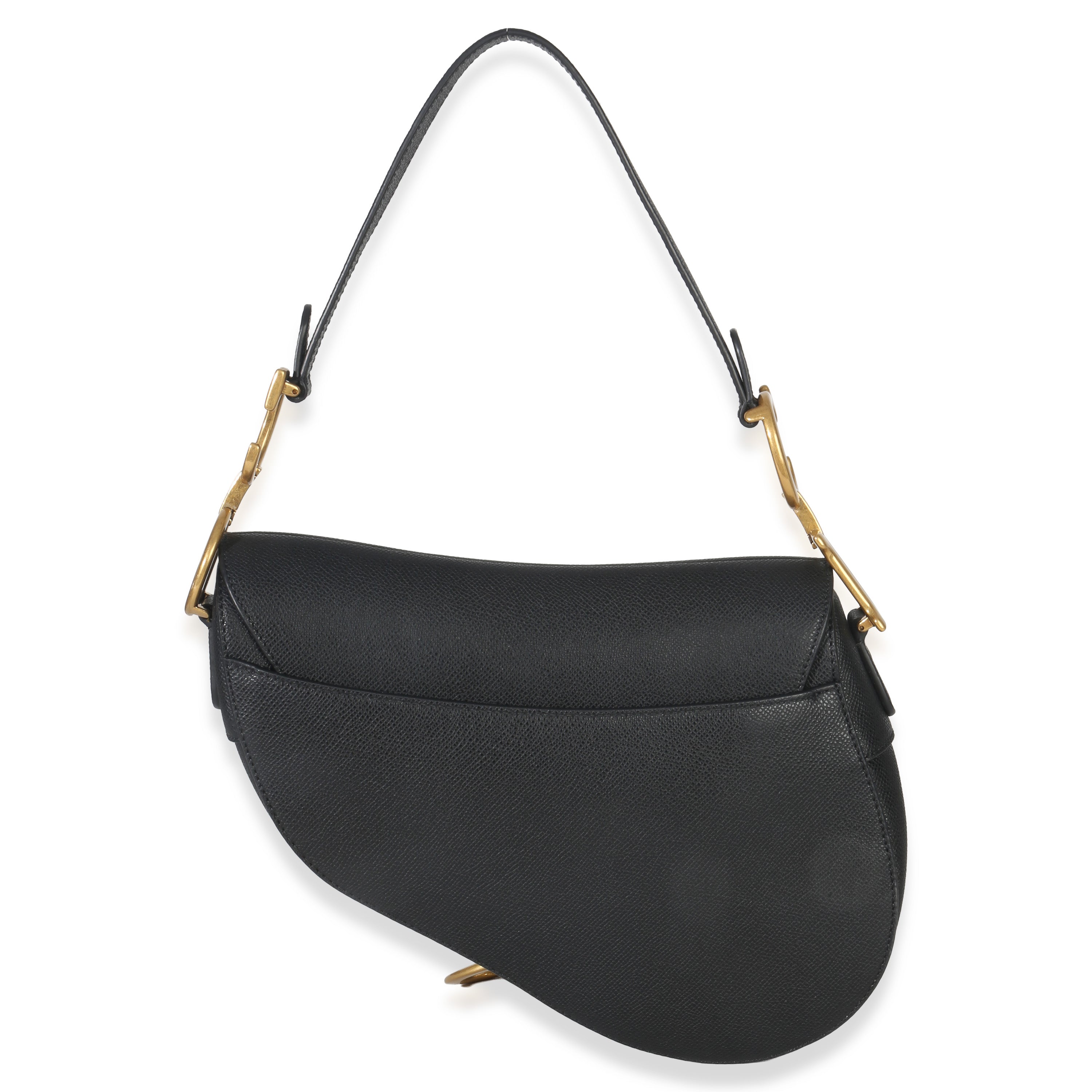 Christian Dior Black Grained Calfskin Medium Saddle Bag