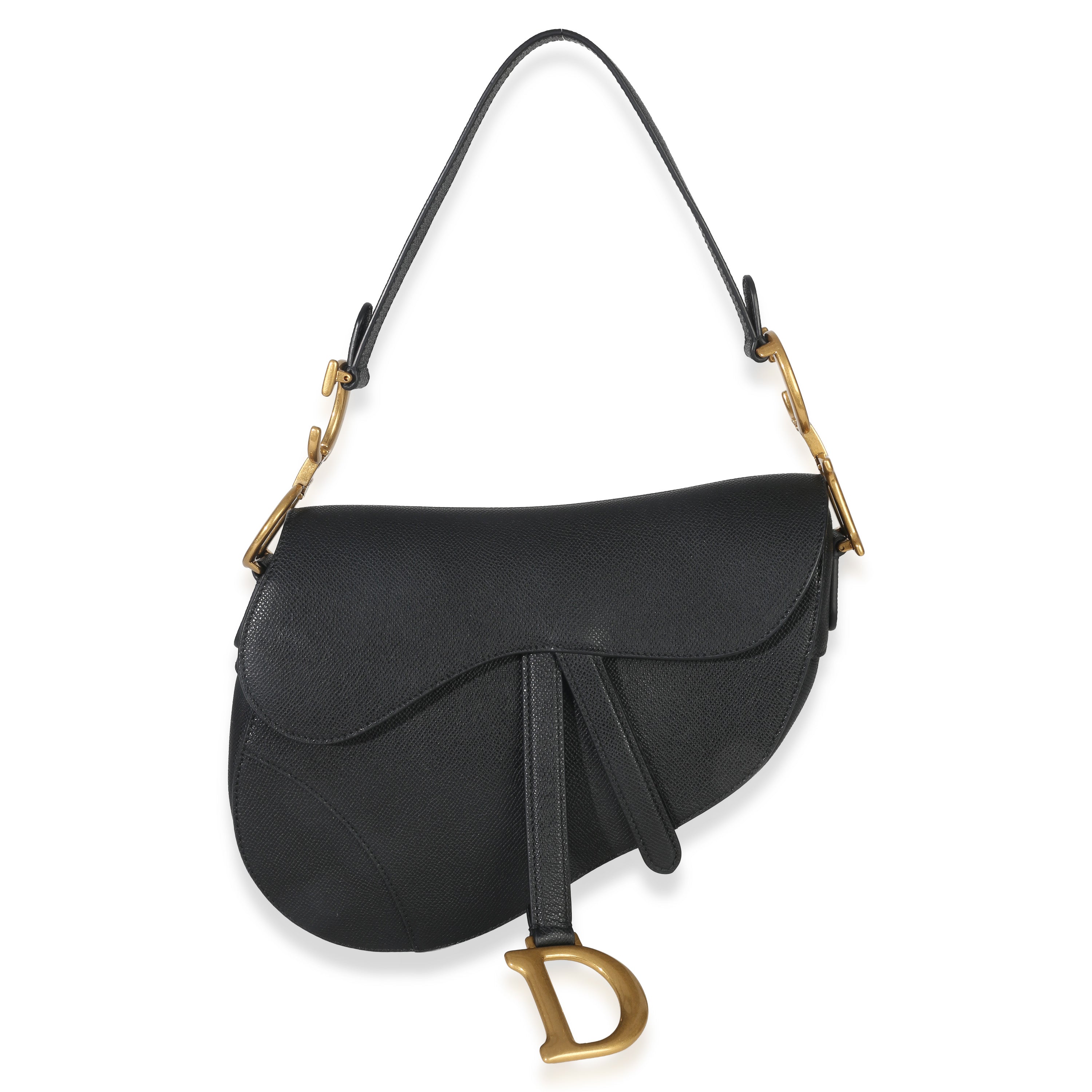 Christian Dior Black Grained Calfskin Medium Saddle Bag