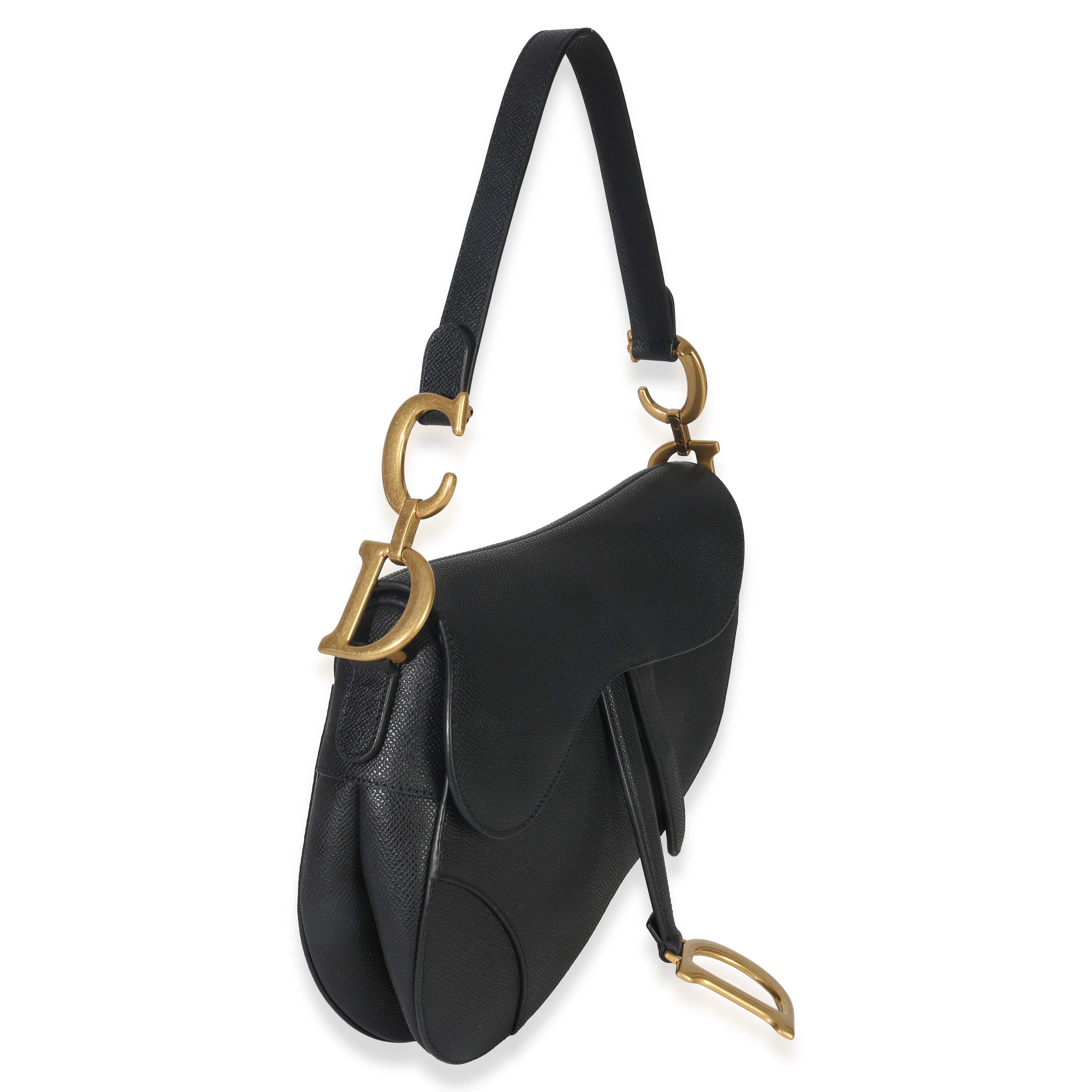 Christian Dior Black Grained Calfskin Medium Saddle Bag