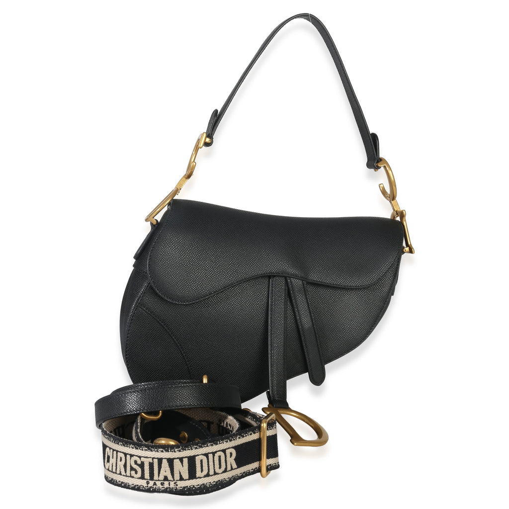 Christian Dior Black Grained Calfskin Medium Saddle Bag