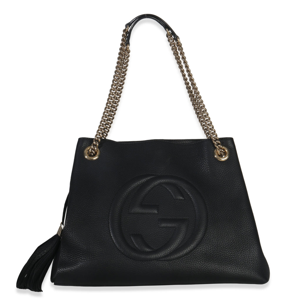 Gucci Black Pebbled Calfskin Medium Soho Chain Shoulder Bag