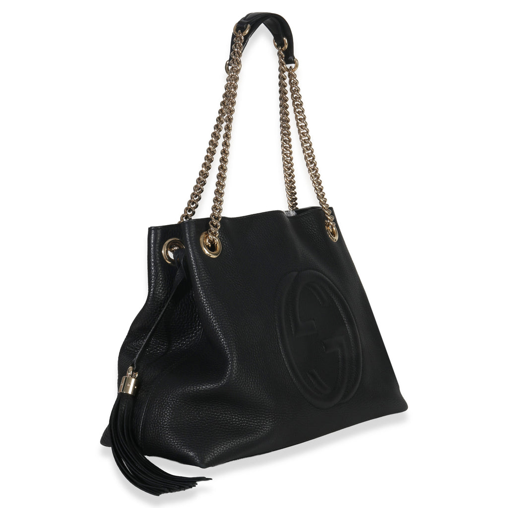 Gucci Black Pebbled Calfskin Medium Soho Chain Shoulder Bag