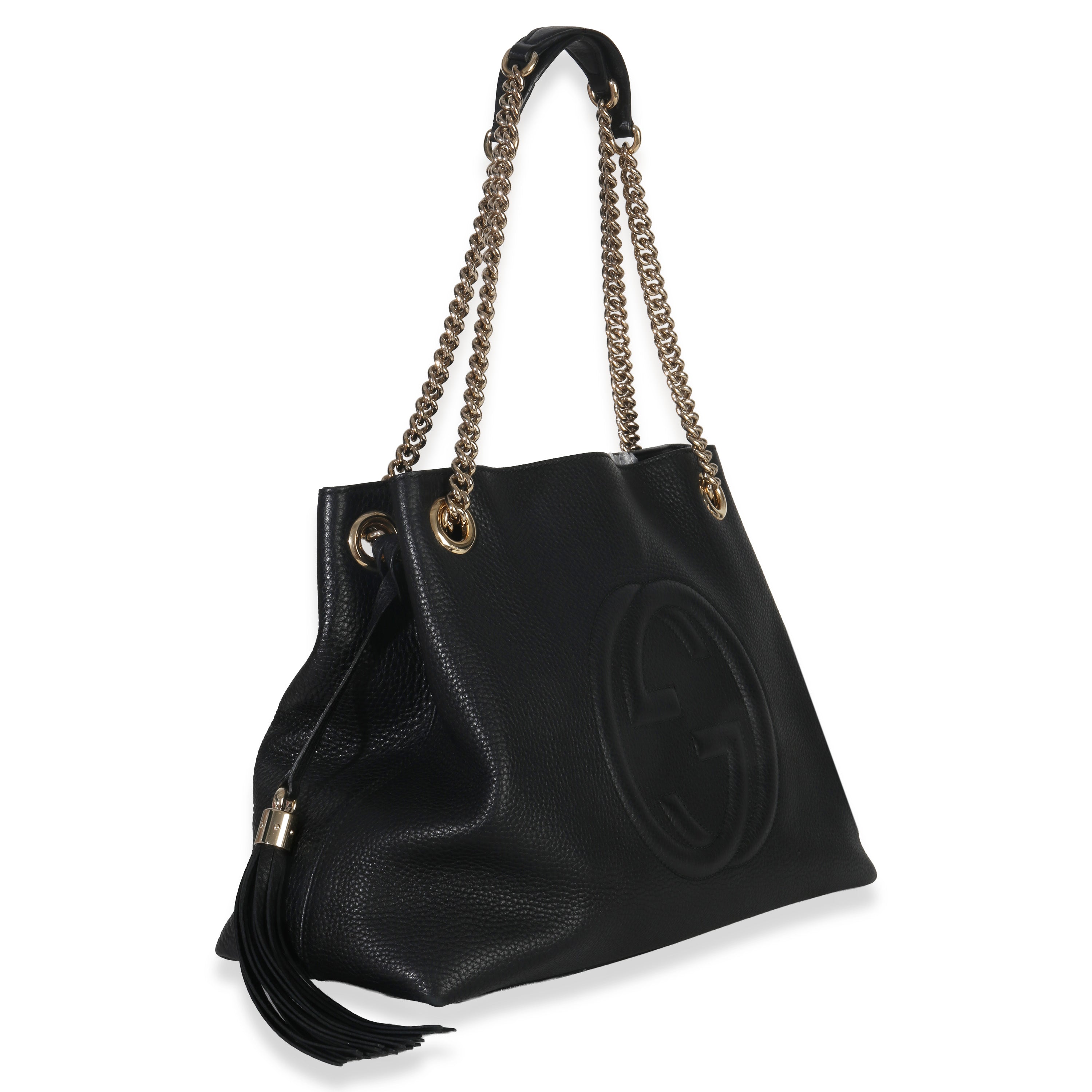 Gucci Black Pebbled Calfskin Medium Soho Chain Shoulder Bag