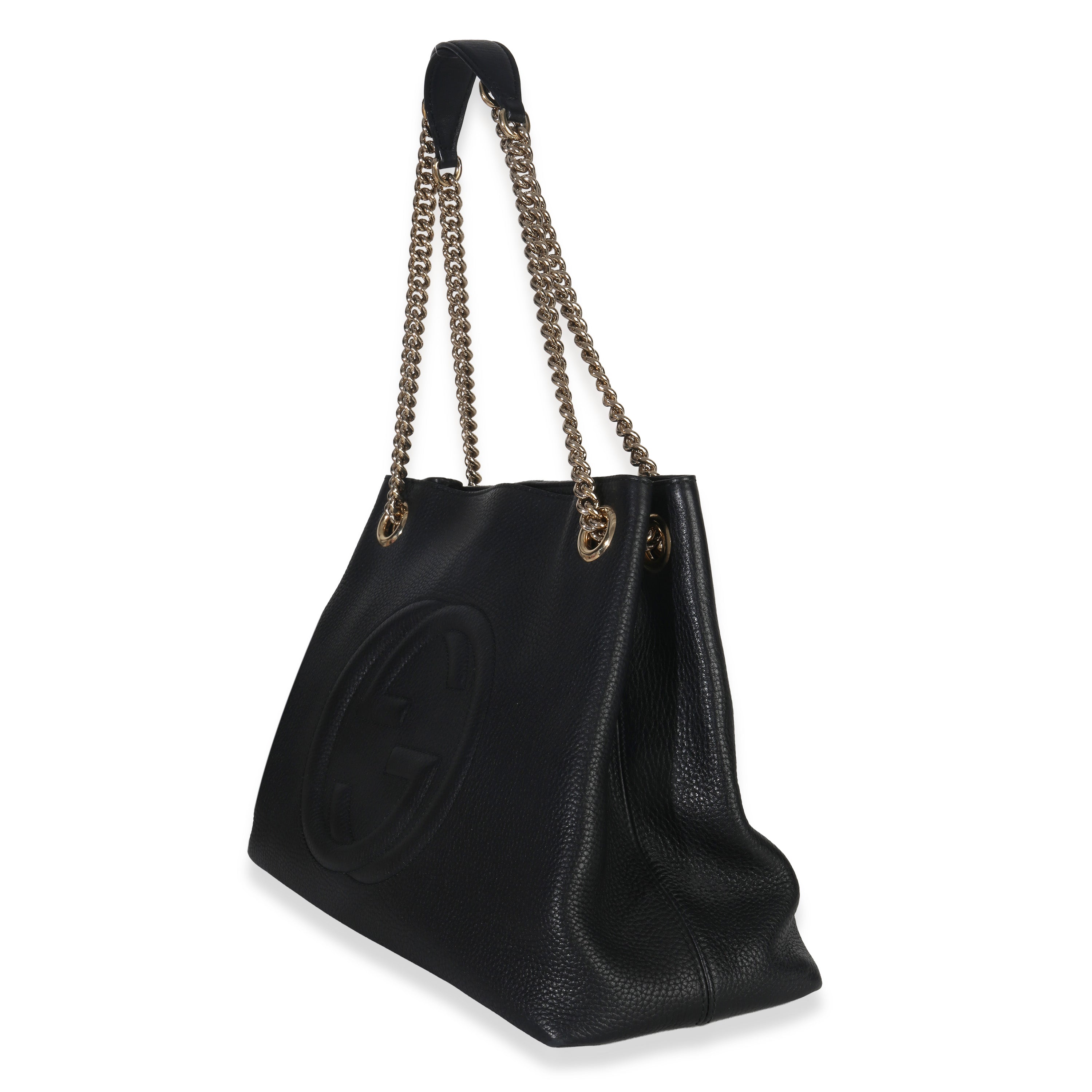 Gucci Black Pebbled Calfskin Medium Soho Chain Shoulder Bag