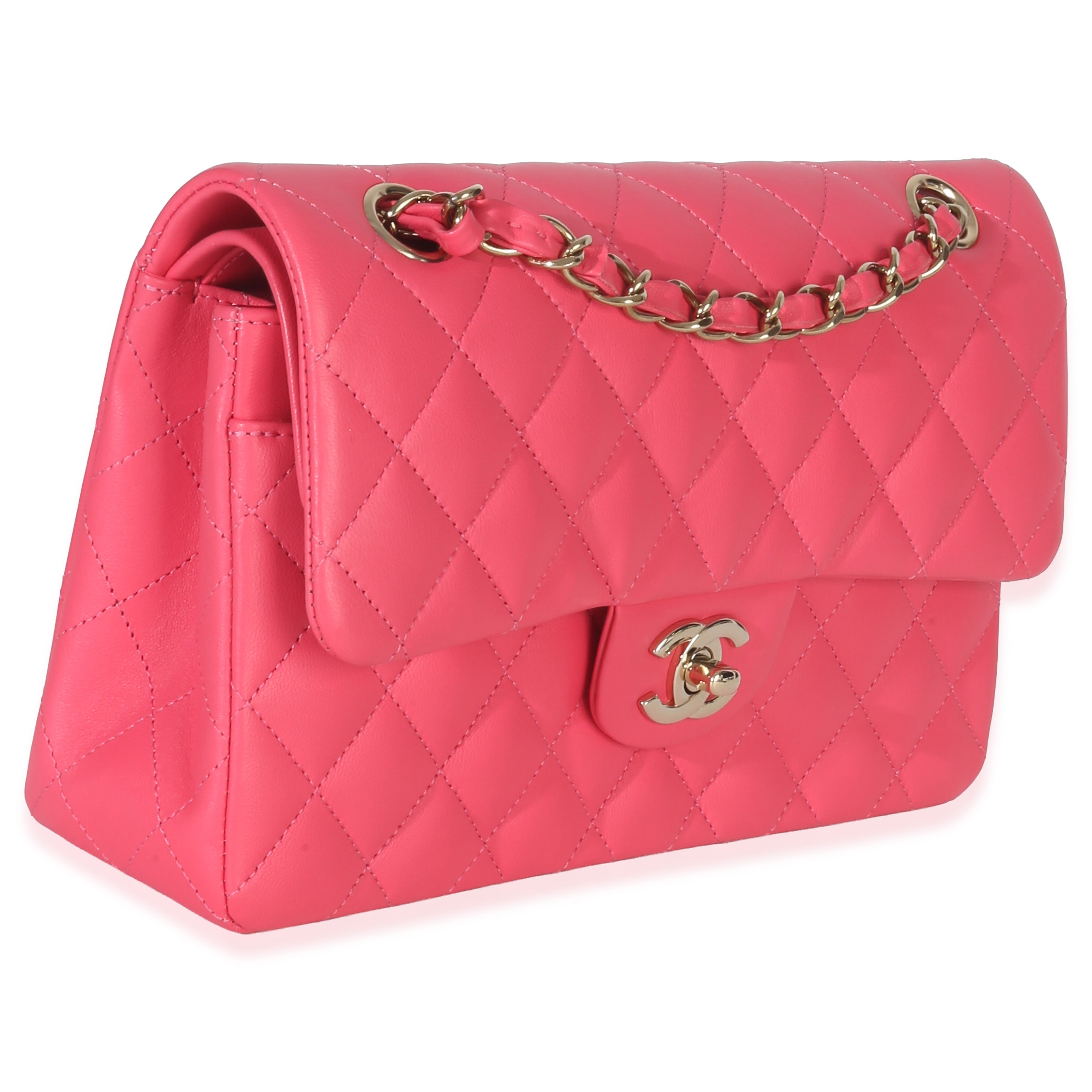 Chanel Pink Quilted Lambskin Small Classic Double Flap Bag