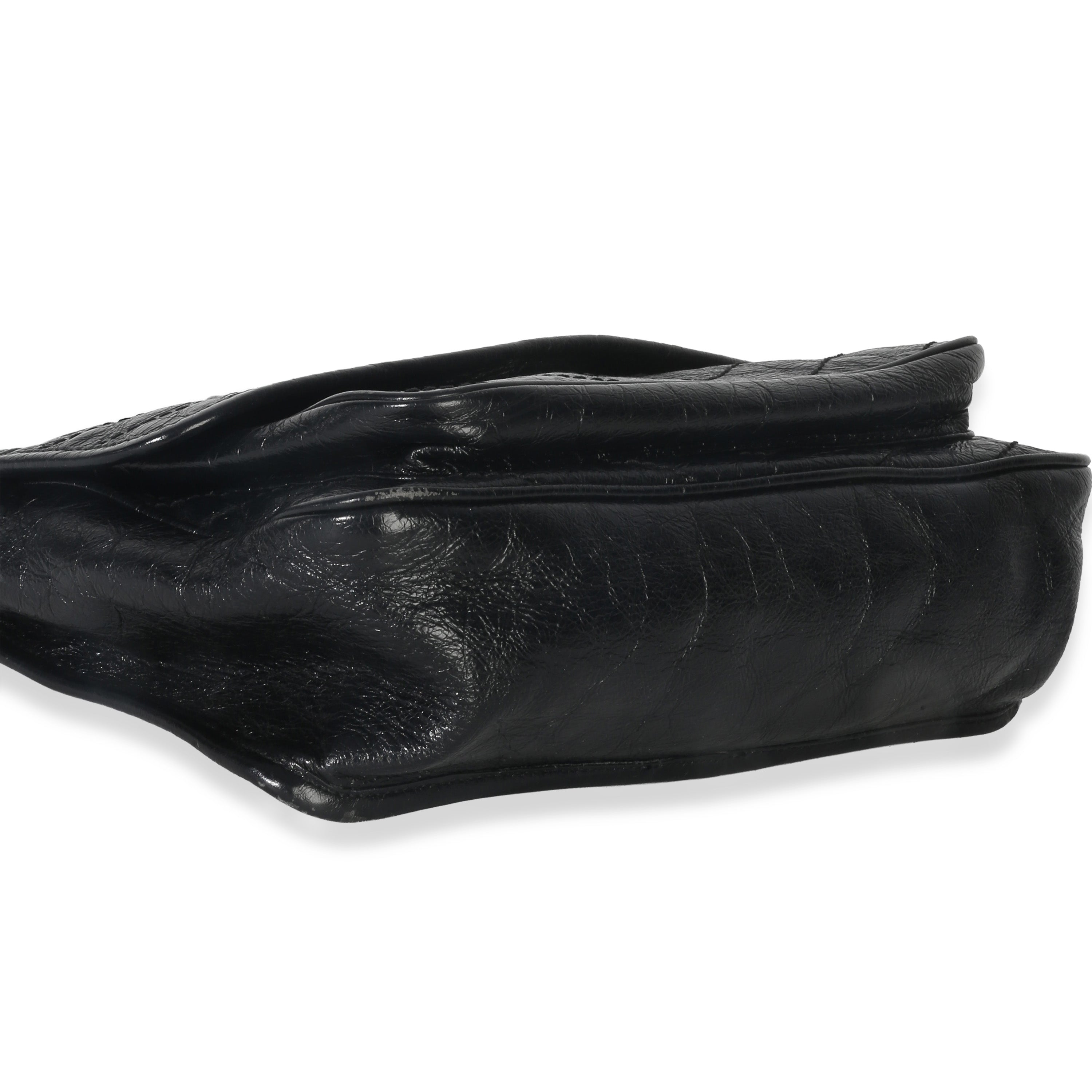 Saint Laurent Black Crinkled Calfskin Matelasse Medium Niki Chain Satchel