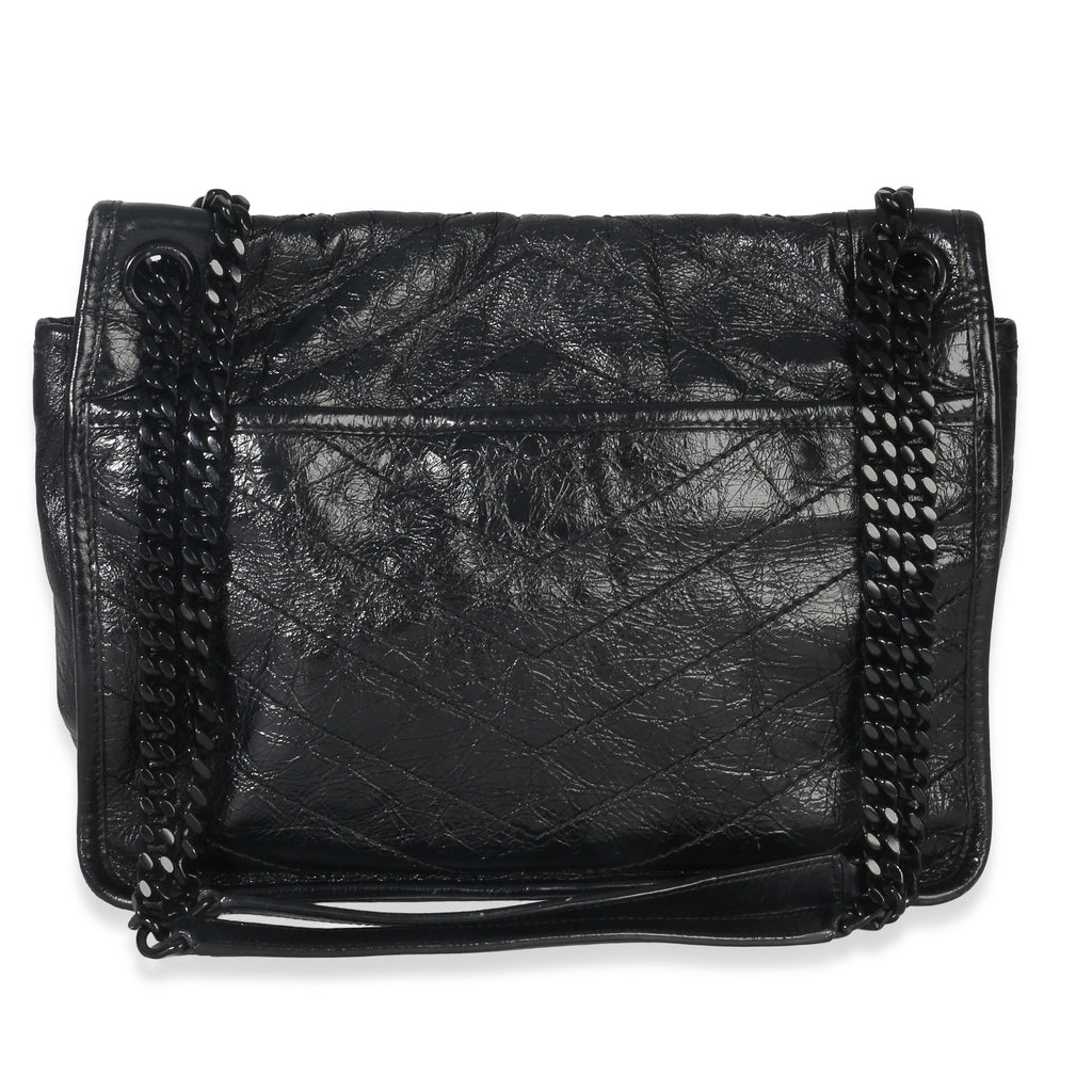 Saint Laurent Black Crinkled Calfskin Matelasse Medium Niki Chain Satchel