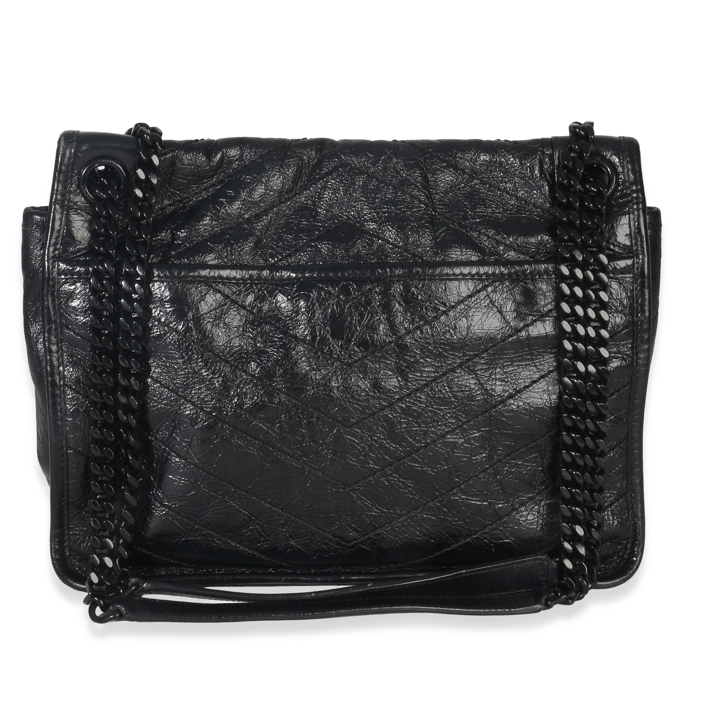 Saint Laurent Black Crinkled Calfskin Matelasse Medium Niki Chain Satchel