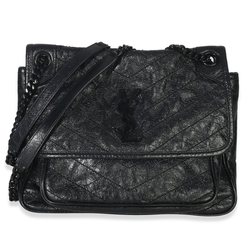 Saint Laurent Black Crinkled Calfskin Matelasse Medium Niki Chain Satchel