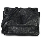 Saint Laurent Black Crinkled Calfskin Matelasse Medium Niki Chain Satchel