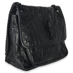 Saint Laurent Black Crinkled Calfskin Matelasse Medium Niki Chain Satchel