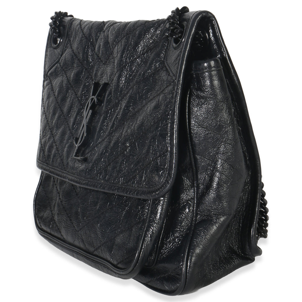 Saint Laurent Black Crinkled Calfskin Matelasse Medium Niki Chain Satchel
