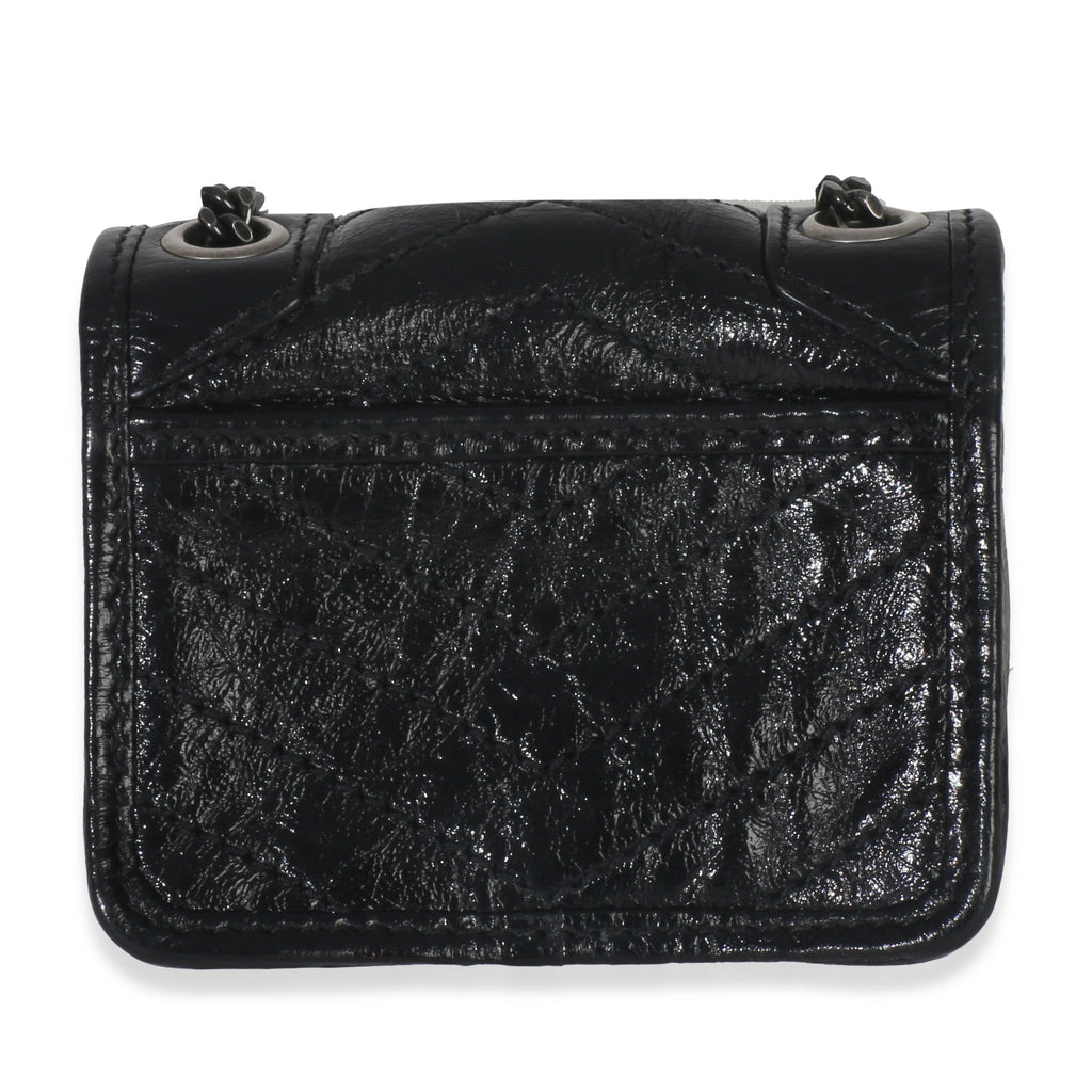 Saint Laurent Black Crinkled Calfskin Matelasse Micro Niki Airpods Case
