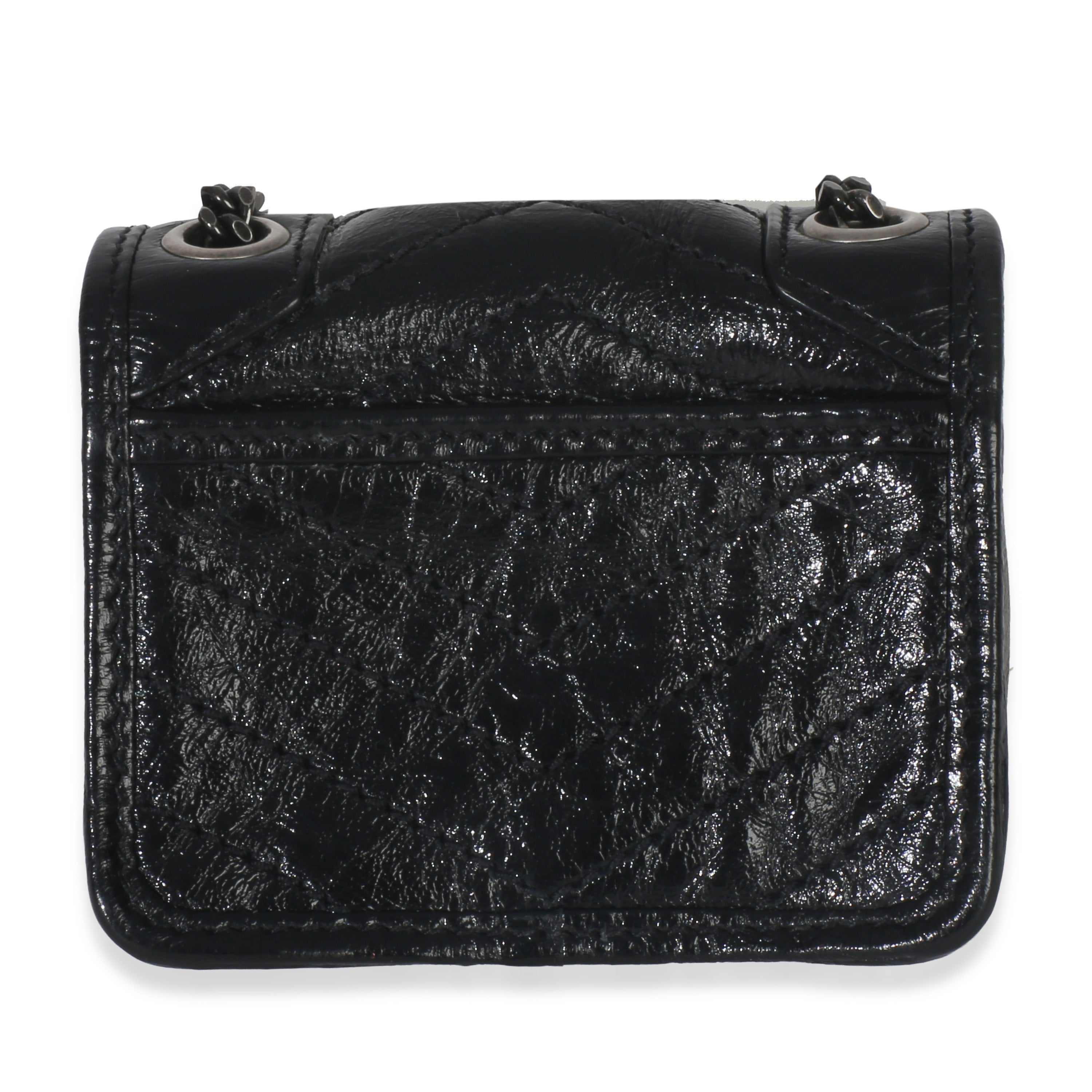 Saint Laurent Black Crinkled Calfskin Matelasse Micro Niki Airpods Case