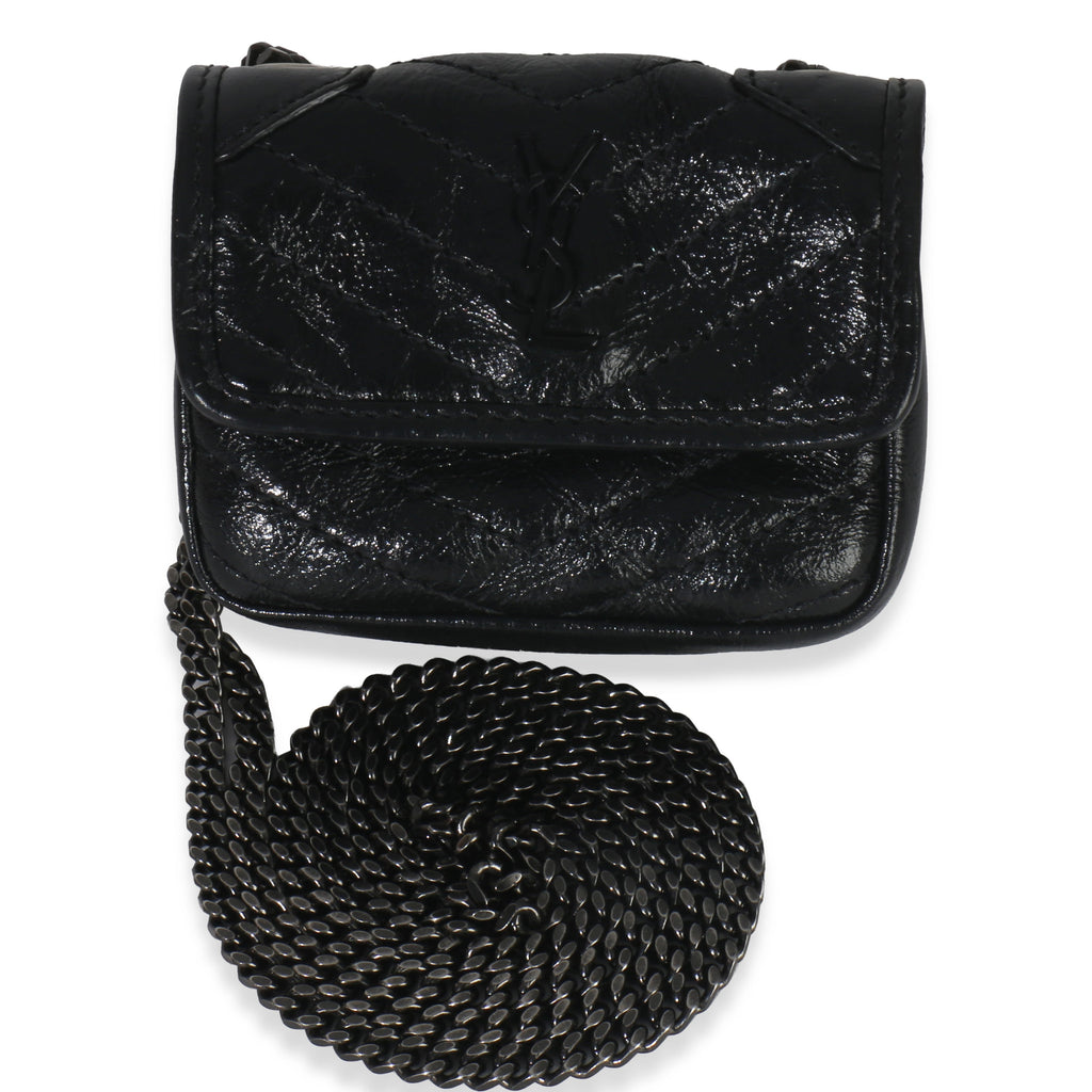 Saint Laurent Black Crinkled Calfskin Matelasse Micro Niki Airpods Case