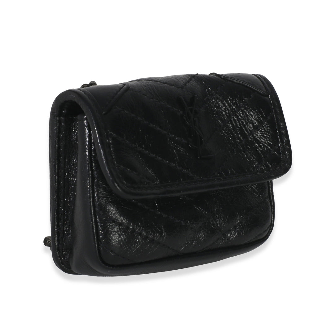 Saint Laurent Black Crinkled Calfskin Matelasse Micro Niki Airpods Case